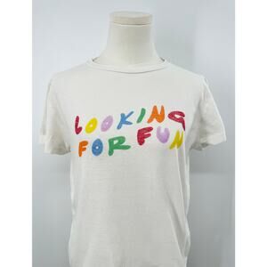 RE/DONE Hanes Looking for Fun Graphic Tshirt Tee White Top Vintage Ivory S